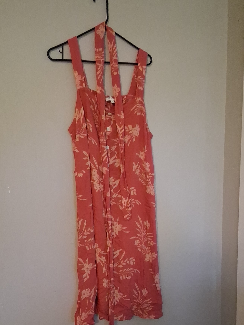 Candace Cameron Bure Coral Floral Midi Dress with Tie Straps